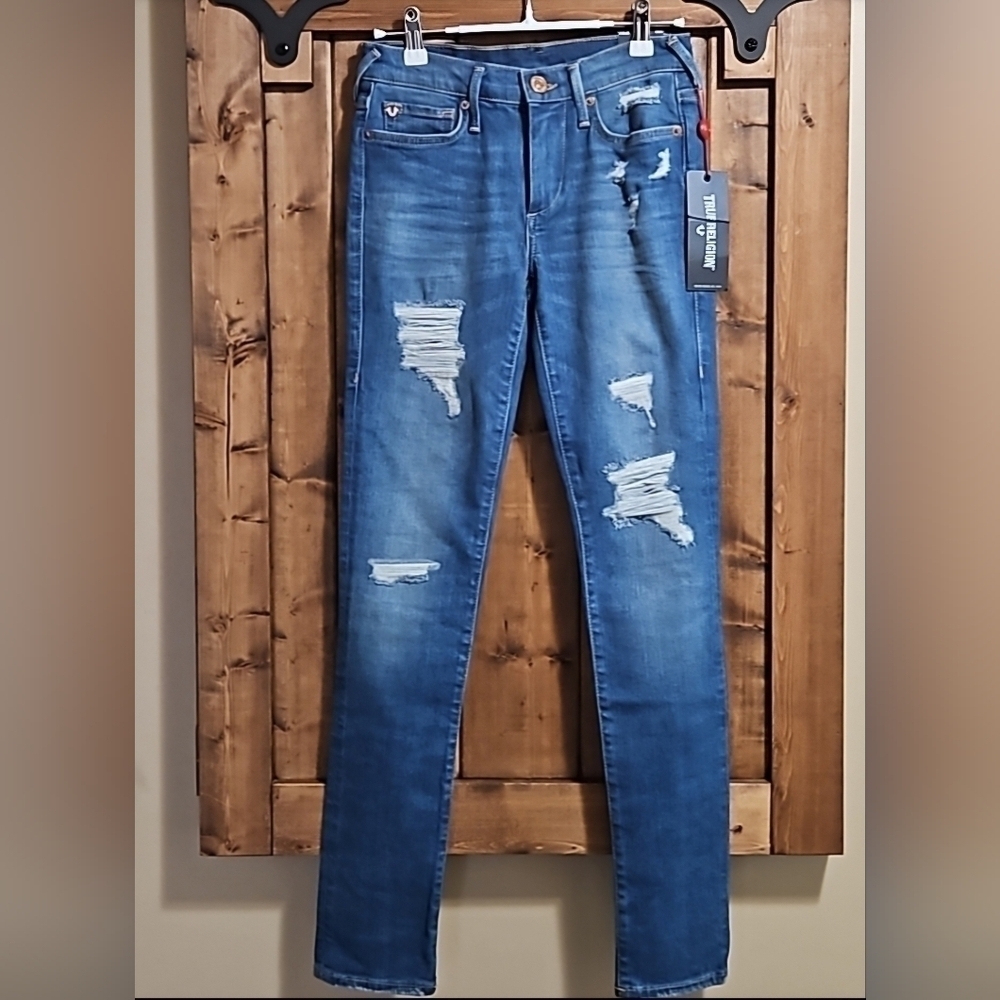 True Religion Halle Stretch Distressed Skinny Jeans Size 25